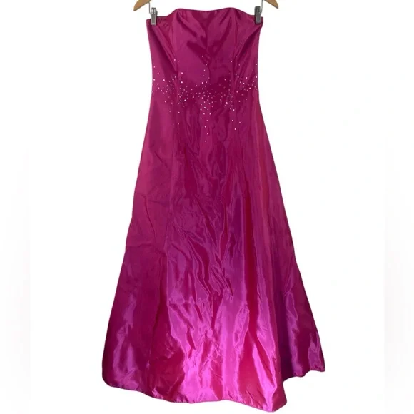 Vintage Jessica McClintock Strapless Maxi Gown Dress Y2K Prom Bling Rhinestone - Picture 1 of 9
